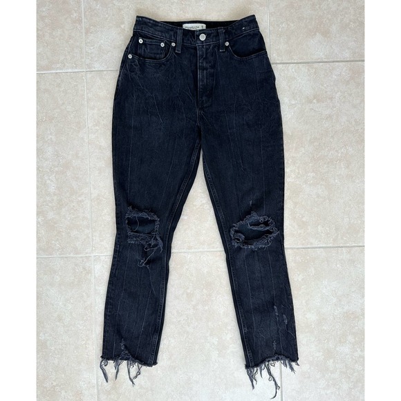 Abercrombie & Fitch Curve Love High Rise Black Distressed Mom Jeans - Picture 7 of 12